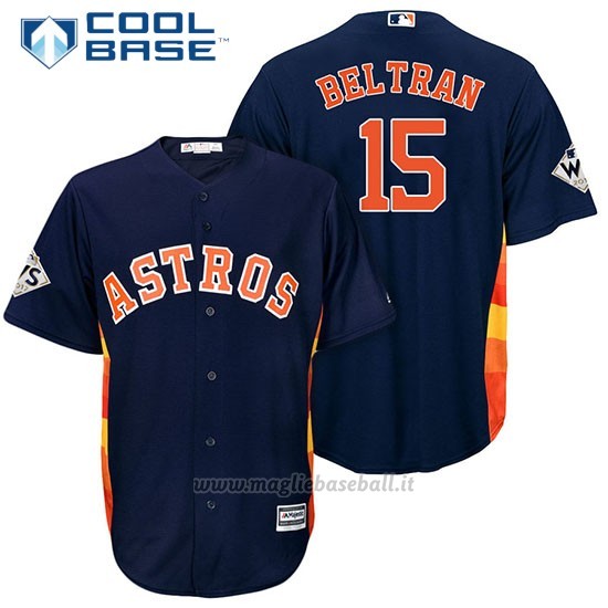 Maglia Baseball Uomo Houston Astros 2017 World Series Carlos Beltran Blu Cool Base